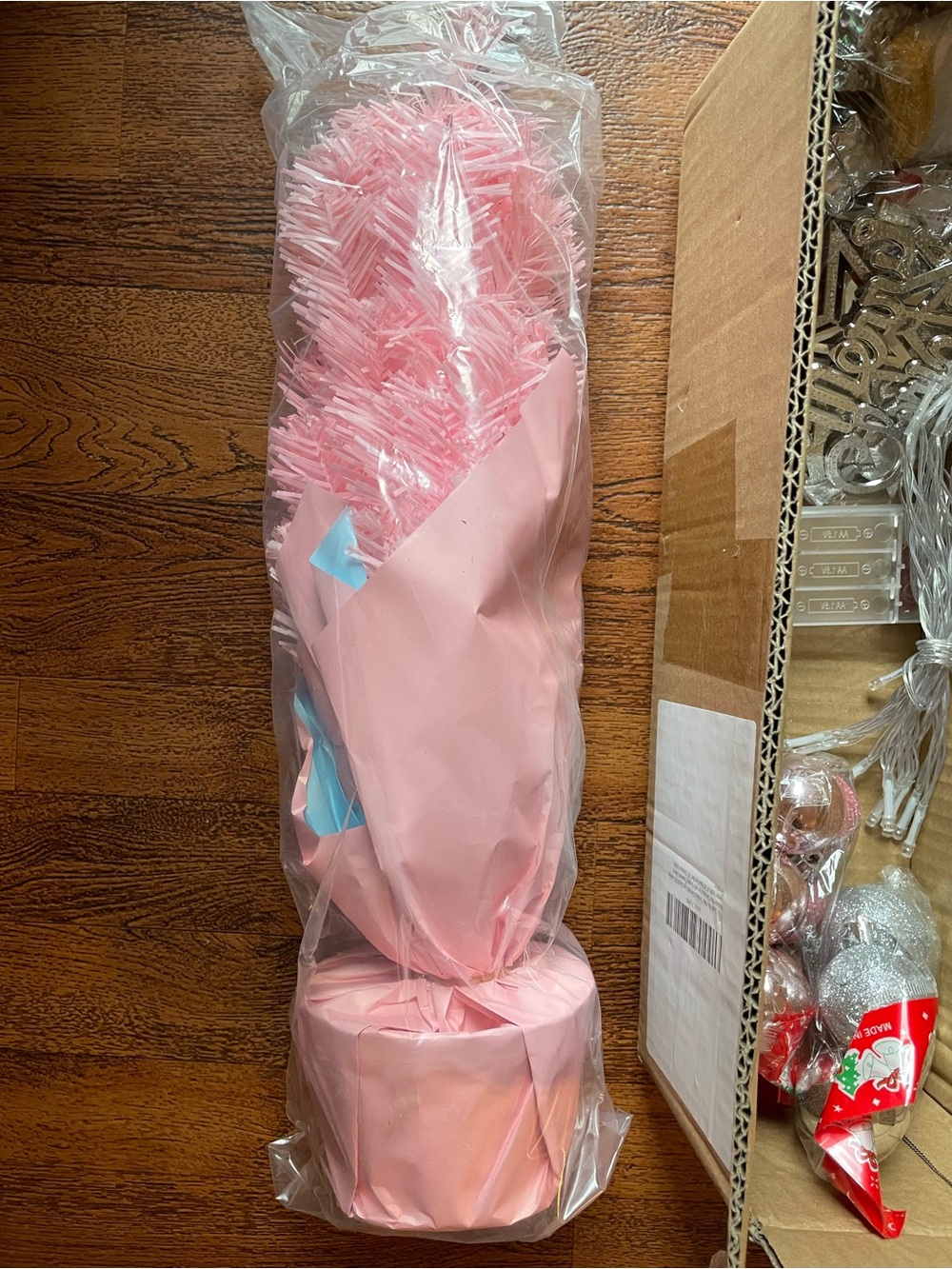 2ft Mini Pink Table top Christmas tree with lights & decor New
